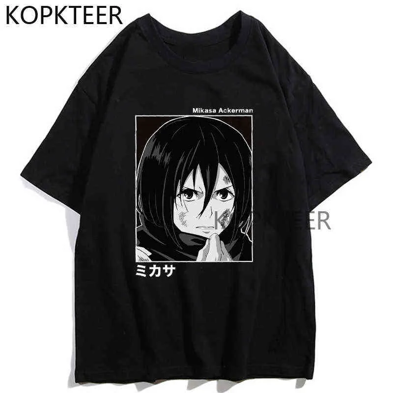 Mikasa Ackerman T shirt Atak na Titan Graphic Manga Streetwear T Koszulki Anime Cartoon Mężczyźni Kobiety Moda Koszulki Harajuku Topy Y220208