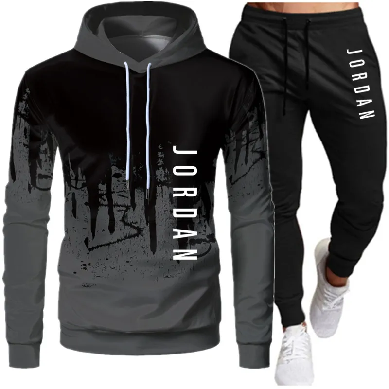 TRACKSUIT MEN 2 PISTES SETER Hooded Sweatshirt + byxor Pullover Hoodie Sportkläder kostym Ropa Hombre Casual Men Kläder Storlek S-3XL C1116