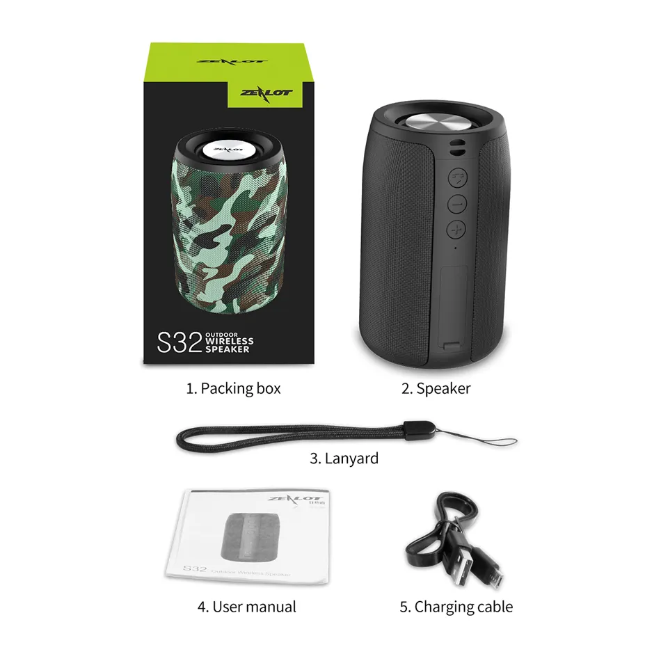 Zealot S32ワイヤレスBluetoothスピーカー5.0ミニポータブルHIFIサブ