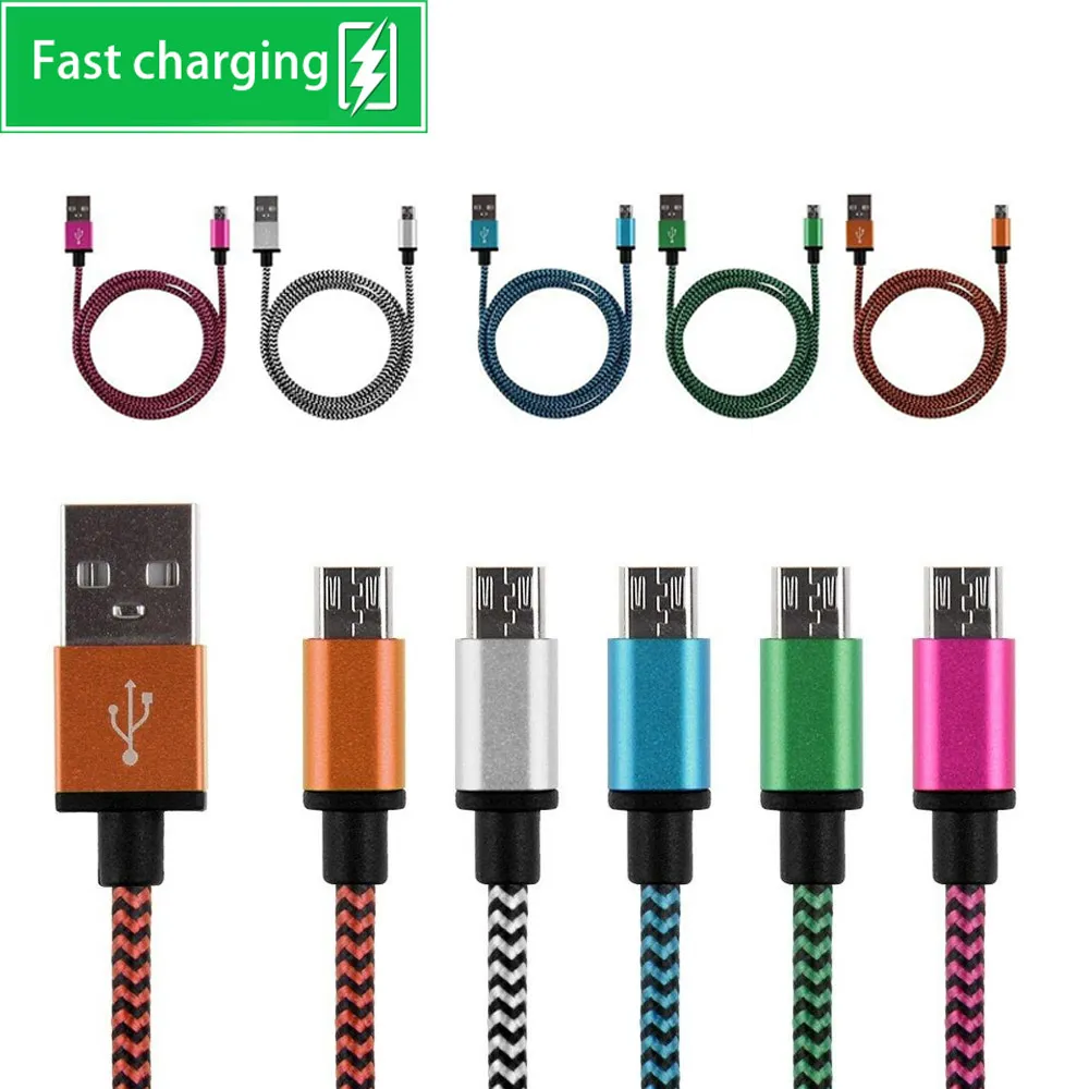 Stark flätad USB-kabel Snabbladdning Data Sync Telefonkabel sladdar USB Typ C Micro USB för universella mobiltelefoner