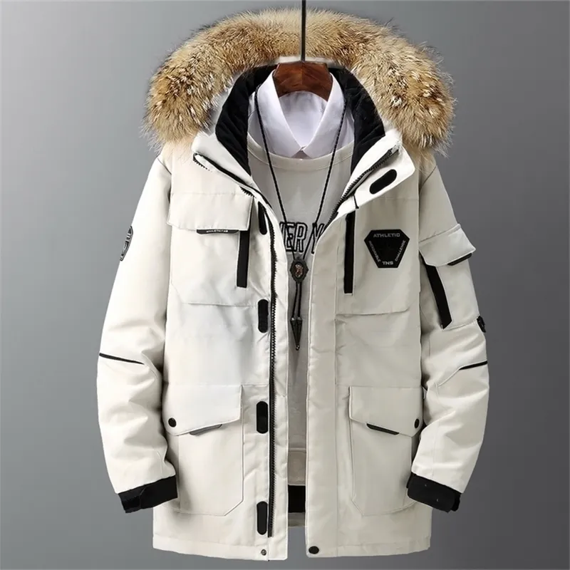 큰 진짜 모피 칼라 따뜻한 파카 -30도 남자와 두꺼운 남자 다운 재킷 캐주얼 방수 겨울 코트 크기 3XL 201225