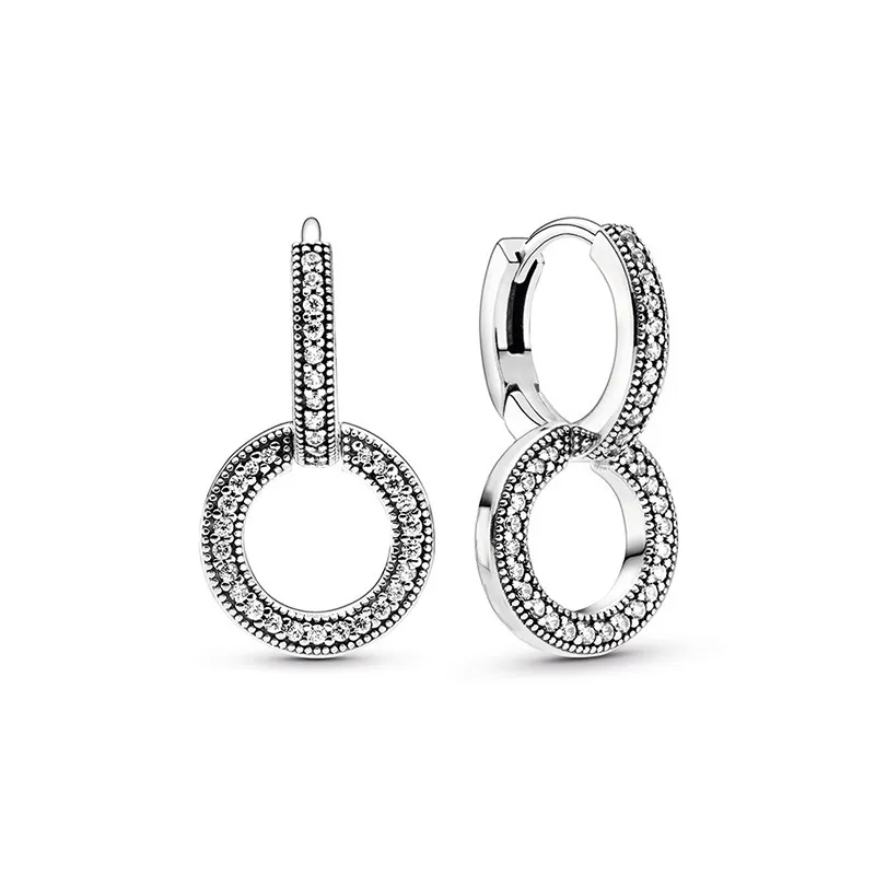 2020 Automne Collection S925 Boucles d'oreilles 100% 925 en argent sterling Pavé Étincelant Double Hoop Boucles D'oreilles Pour Les Femmes Bijoux En Gros 299052C01