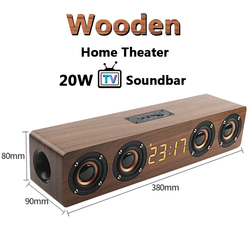 20W Ahşap TV Sesli Taşınabilir Bluetooth Hoparlör Kablosuz Sütun Ev Sineması Bas Stereo Çok Fonksiyonlu Subwoofer TF FM W8C