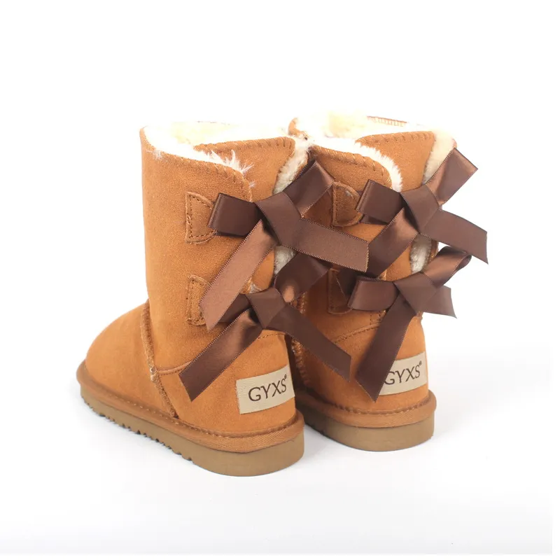 Winter Faux Fur Lined Boots Girls Mid-Calf Bowknot Princess Booties