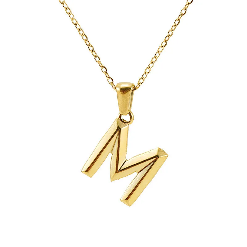 Or 26 lettres initiales majuscules A à Z Alphabet pendentif en acier inoxydable diamant coupé personnalisé collier de charme de nom personnalisé pour les amoureux de couple avec chaîne