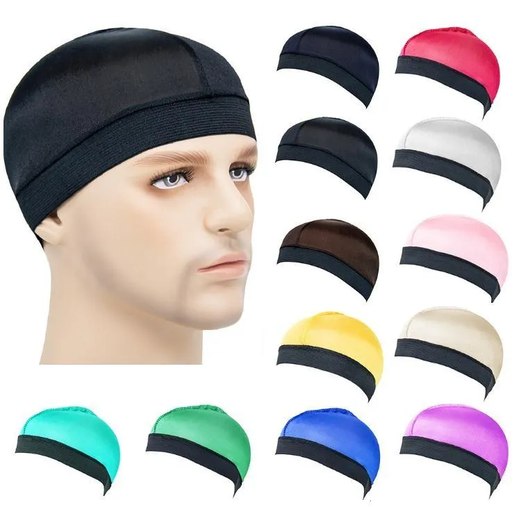 12 färger osynliga polyester hårkapslar elastiska män peruk bred rand runt hatt bas solid färg wig cap nightcap