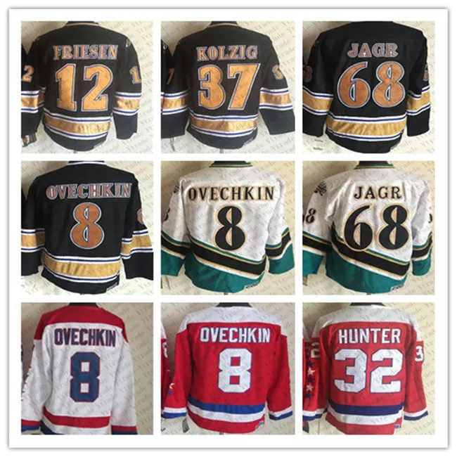 Алекс Овечкин Джерси 1990 Vintage Hockey 37 Kolzig 12 Jeff Friesen 68 Jaromir Jagr CCM Классические хоккейные майки Сшитые Красный Белый Черный