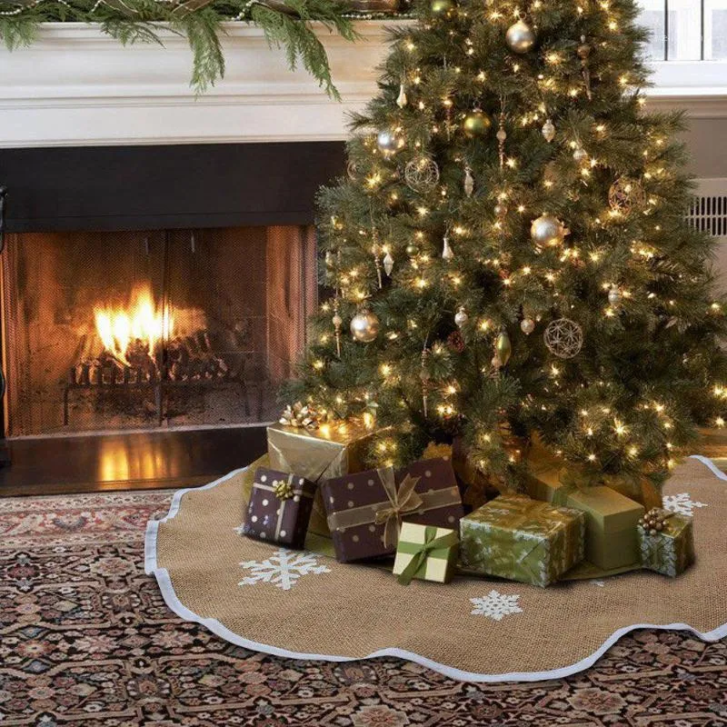 クリスマスの装飾48インチ白い雪だるま印刷黄麻布の木のスカート屋内屋外の飾りのためのパートの装飾1
