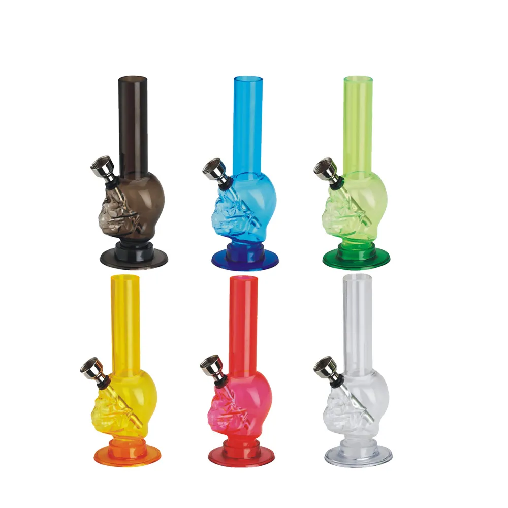 Mini Acrylic Skull Style Water Bong Pipes With Metal Bowl Pyrex Smoking Tobacco Pipes Accessories Wholesale