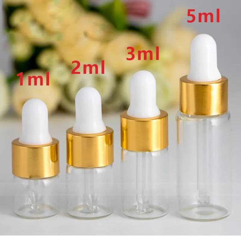 1ML 2ML 3ML 5ML زجاجات واضحة البسيطة الأساسية الزجاج الزجاج زجاجة مع الذهب الأسود القطارة عثرة عينة الأنابيب قوارير 1000pcs / lot