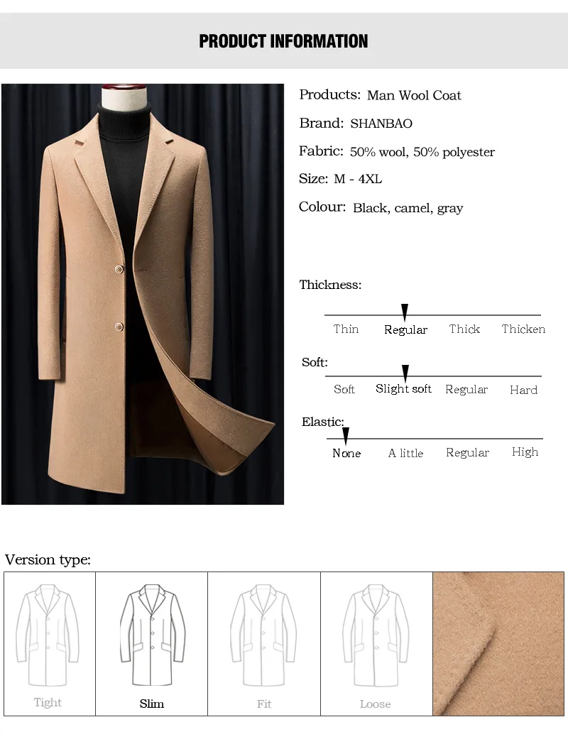 Abrigo largo de lana delgado para hombre, abrigo de lujo para caballero de  negocios, abrigo para hombre