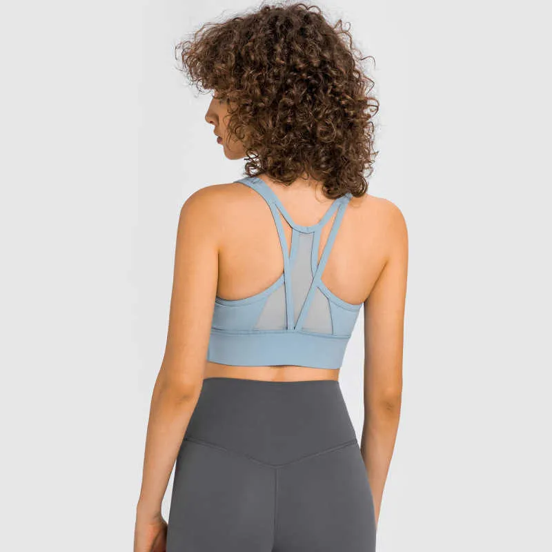 Sexy maille épissage Yoga soutien-gorge femmes Camis débardeurs haute résistance antichoc sous-vêtements de sport course Fitness entraînement vêtements de sport