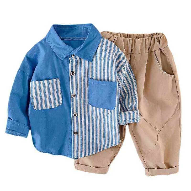 幼児男の子春と秋の長袖シャツ+ズボン2本のスーツの女の子服衣装衣装の衣装の服をセット子供のブティックデザイナー服G220310