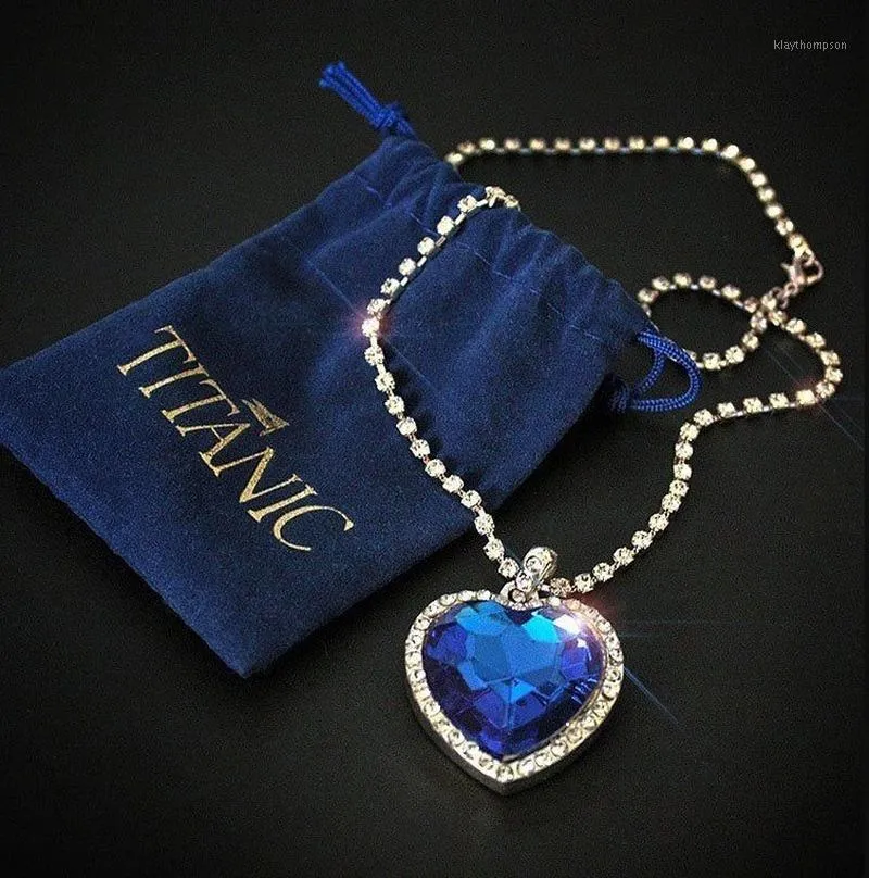 Titanic Heart of The Ocean Necklaces for Women Blue Romantic Pendant Necklace Wtih Velvet Bag Wholesale Dropshipping1