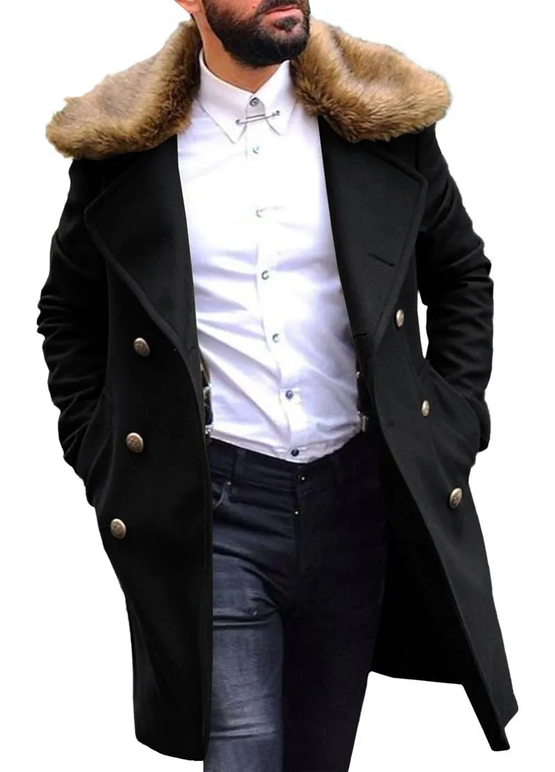 Męski okopa płaszcza męskie płaszcze płaszcze męskie męskie płaszcz biznesowy futra kołnierz multi-buttotan men kurtka punkowa zimowa moda mody płaszcz plus rozmiar płaszcz