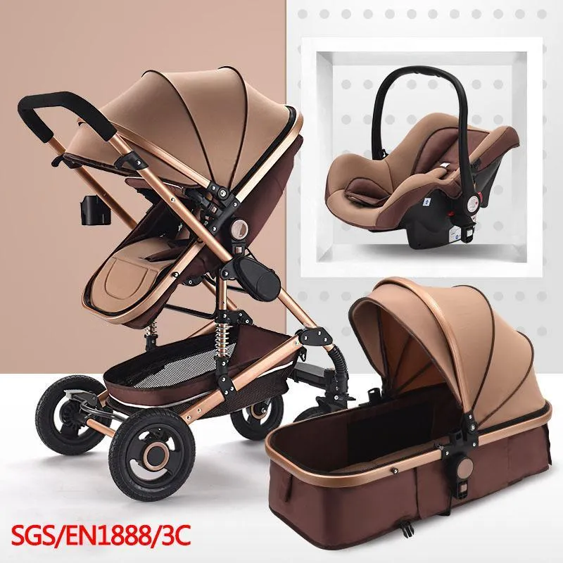 Multifunktionell 3 i 1 barnvagn High Landscape Barnvagn Vikvagn Guld Baby Newborn1