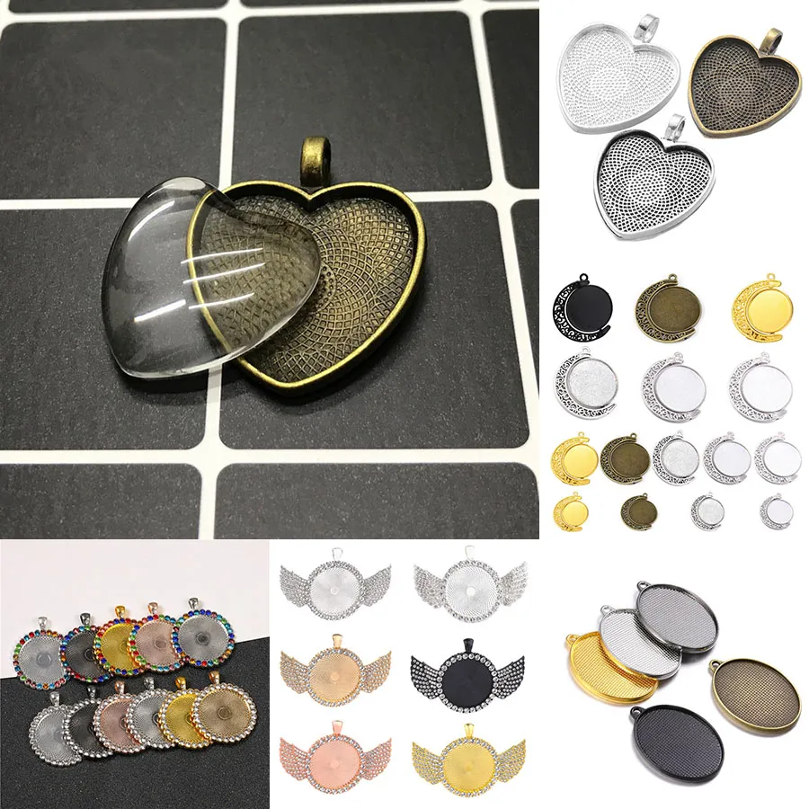 DIY Photo Pendant Sublimation Blanks Pendant Round Love Heart Alloy Material med 2st Glasskydd XD24207