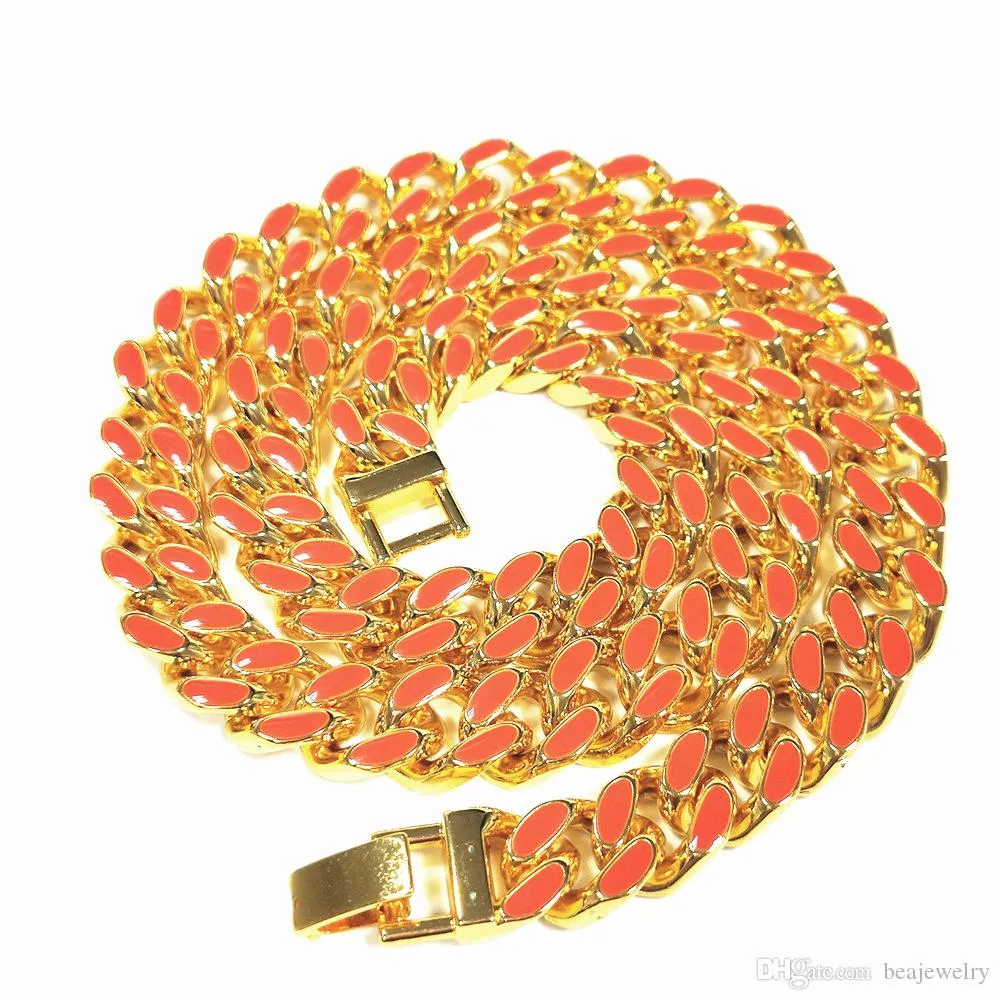 New Fashion Charm Rock PunkHip Hop 11mm Heavy Miami Cuban Link Chain Colorful Necklace Gold Silver Jewelry for Men Women