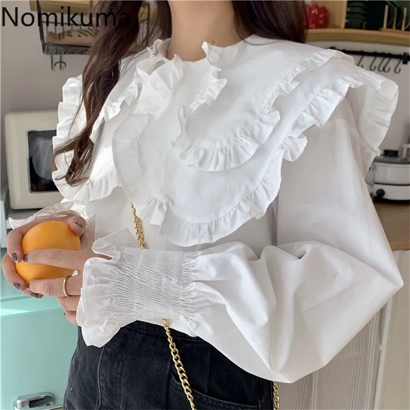 Nomikuma Korean Blouse Turn Down Collar Long Sleeve Shirt Solid Color Casual Loose Fashion Tops Blusas 3a867 220308