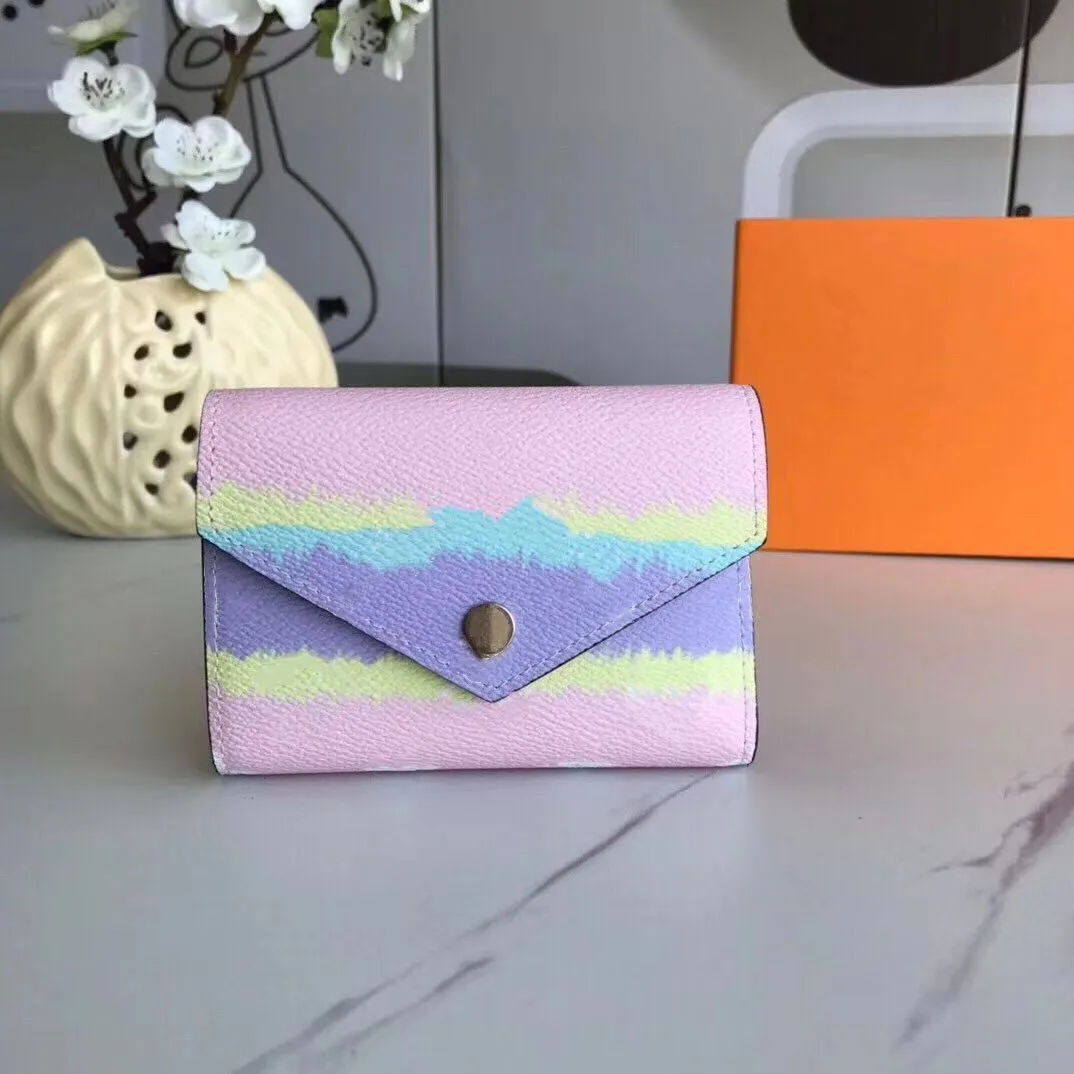 2020  Designer Wallet With Gift Box Women`s Summer Escale Victorine Wallet Shibori Tie Dye Envelope Style Small Wallets Fashion Purse