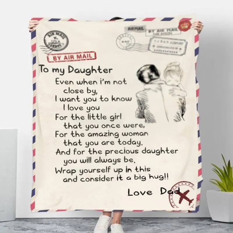 Winter Warm Blanket Gift To My Daughter Message Letter Quilt Digital Print Coral Fleece Blanket For Home Bed Sofa w-00473