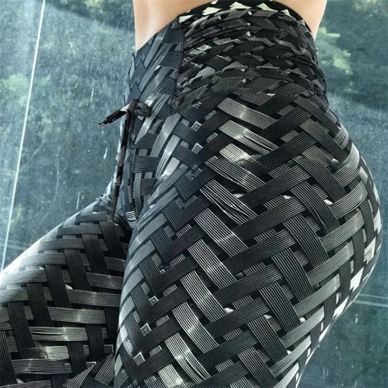 Iron Armor Weave Printed Yoga Leggings Kvinnor Hög midja Plus -storlek Leggins Tryck upp 3D -träning Elastic Bowknot Fiess Pants Y200904