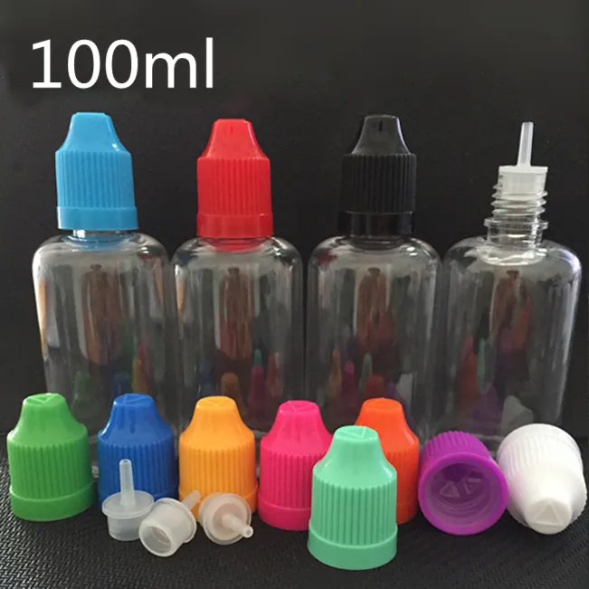 100 ml husdjurssaft flytande plast droppflaska tom nål oljeflaskor burk container förvaring med färgglad barnsäker mössa