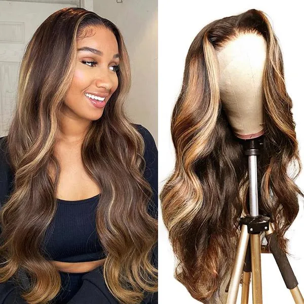 Ishow Highlights P4 / 27 Body Wave 4x4 Lace Closure Human Hair Wigs 28 34 40Inch Omber Pre-Plucked Human Hair Lace Front Paryk för kvinnor