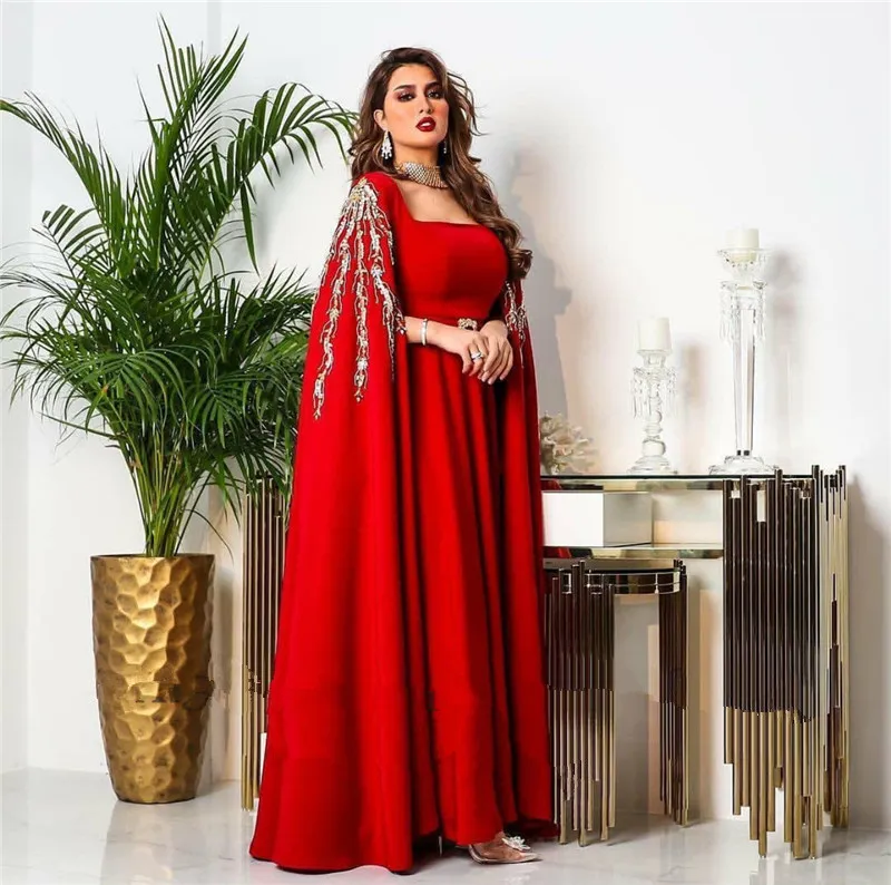 2022 Red Satin A Line Caftan Robes de soirée