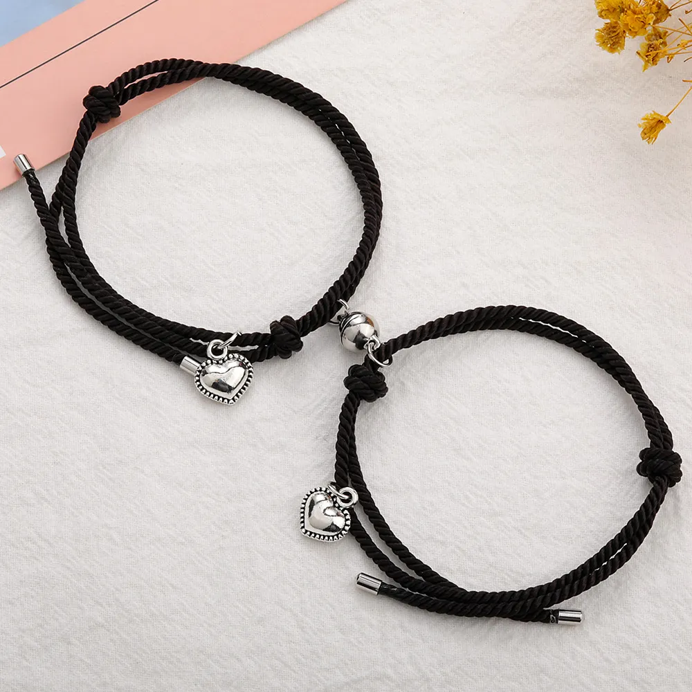 Fashionable and Popular Men's Alloy 2pcs Couple Magnetic Heart Charm  Bracelet for Jewelry Gift and for a Stylish Look