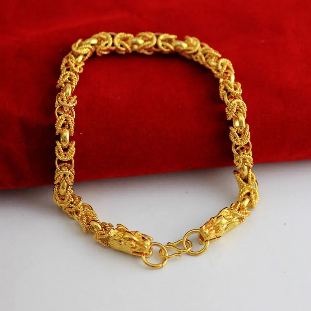 Bracelet en filigrane à motifs de dragon, rempli d'or jaune 18 carats, pour hommes et femmes, 9 pouces de Long