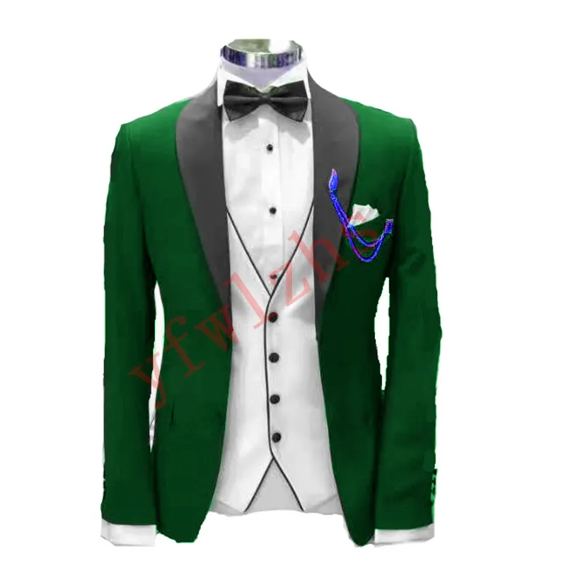 맞춤형 두 개의 버튼 Groomsmen Shawl 옷깃 신랑 턱시도 남성용 웨딩 / 댄스 파티 / 저녁 식사 최고의 남자 블레이저 (자켓 + 바지 + 타이 + 조끼) W594