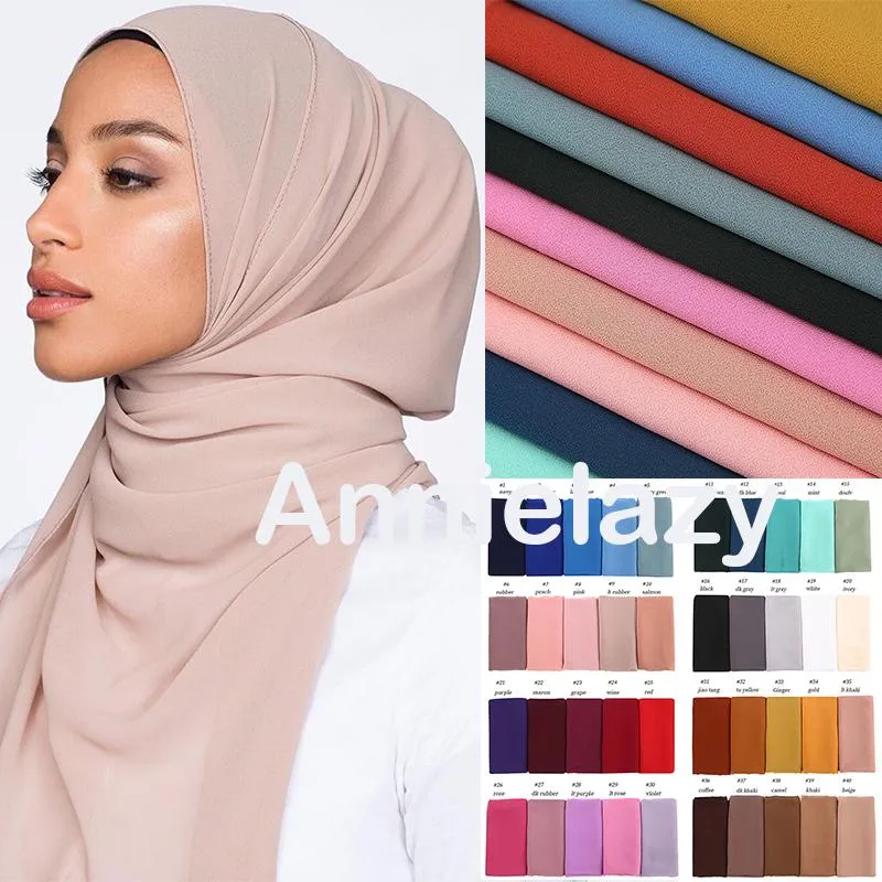 10 pz/lotto Donne Sciarpa di Chiffon Pianura Bolla Chiffon Hijab Scialli Avvolge Testa Sciarpa Femme Fascia Hijab Musulmano Sciarpe Bandane