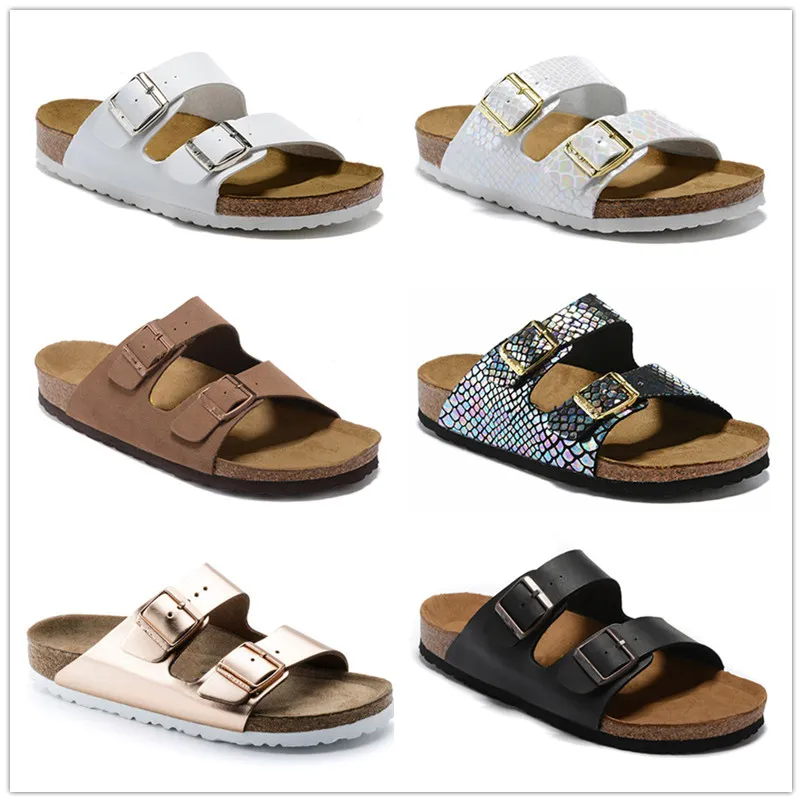 Arizona Men Beach Slippers Summer Designer Women Shoes Flip Flops Leather Lady Half Cork Slipper Metal Luxury Flat Sandals Fashion Trainers