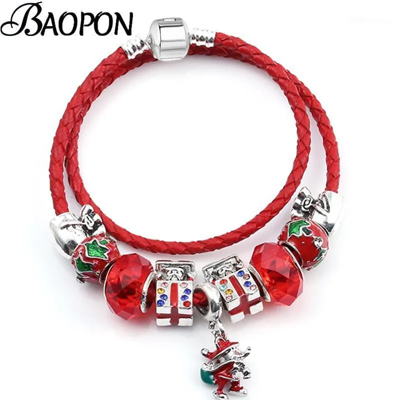 Charm Bracelets BAOPON Christmas Grandpa Beads With Red Murano Glass Bangles For Women Kids Xmas 2021 Gift1