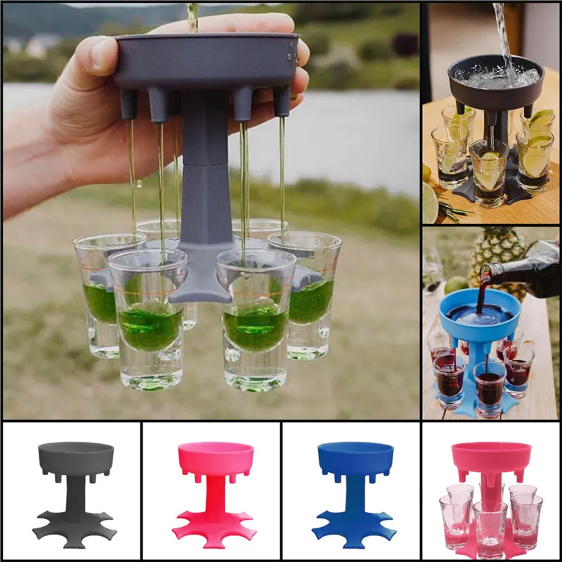 6 Dispensador de vidro de tiro titular Dispensador de vinho Transportadora Caddy Liquor Dispenser Party Bebidas Beber Jogos Bar Cocktail Vinho Pourer