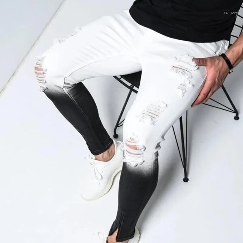 Mäns Jeans 2021 Hip Hop Jams Gradient Färg Mode Rippade Byxor Män Skinny Pencil Denim Trousers Slim Fit Streetwear1