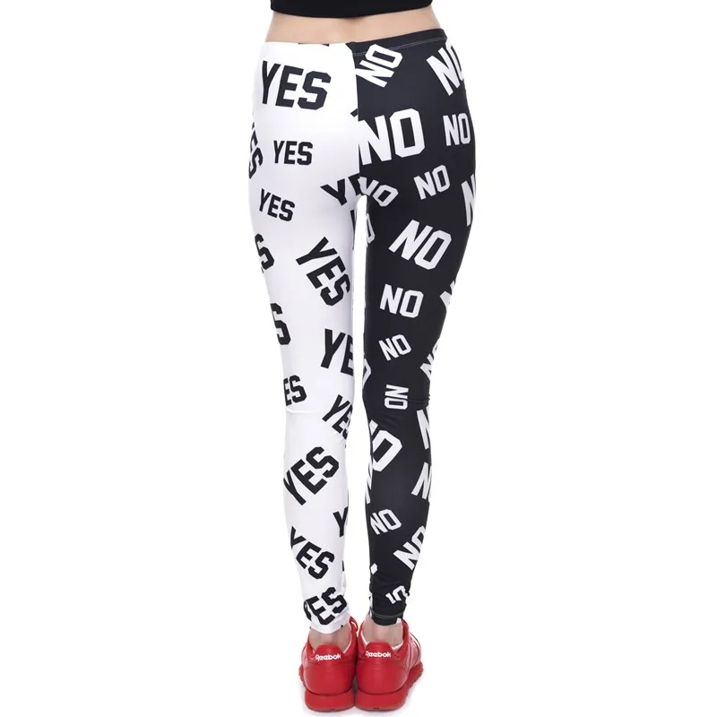 Kvinnor Mode Elasticitet Ja och Nej Tryckt Slim Fit Legging Workout Trousers Casual Pants Leggings 201203