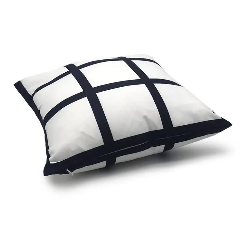 9 Panelkudde Skal Blank Sublimation Pillow Case Black Grid Woven Polyester Värmeöverföring Kudde Skyddskålar 40 * 40cm SN1736