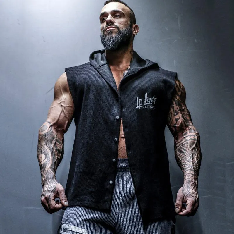 Men Muscle Sleeveless Hoodie Bodybuilding Workout Gym Cotton Fitness Sleeveless Shirts