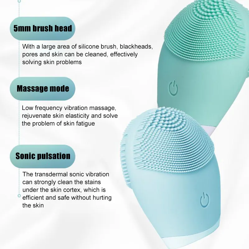 Ультразвуковая силиконовая электрическая щетка для очищения лица Звуковое очищающее средство для лица Очищающая кожа Мини-массажер для мытья щетка Перезаряжаемая Y1286y