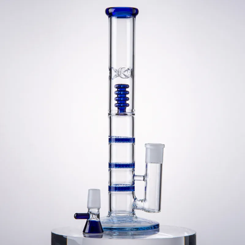 Clear Straight Tube Hookahs Glass Bong Triple combs Percolator Oil Dab Rigs Birdcage Perc 18mm Joint Water Pipes With Bowl