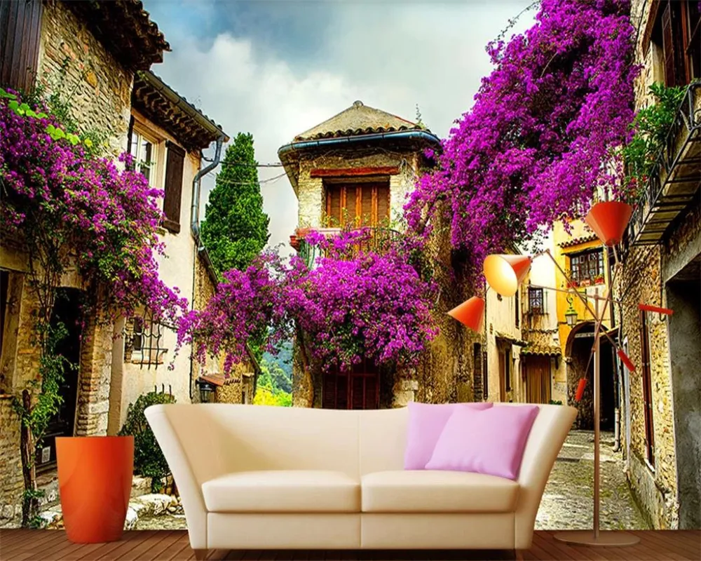 3D風景の壁紙3Dモダンな壁紙ヨーロッパスタイルの花の家の都市建築ロマンチックな風景3D壁紙