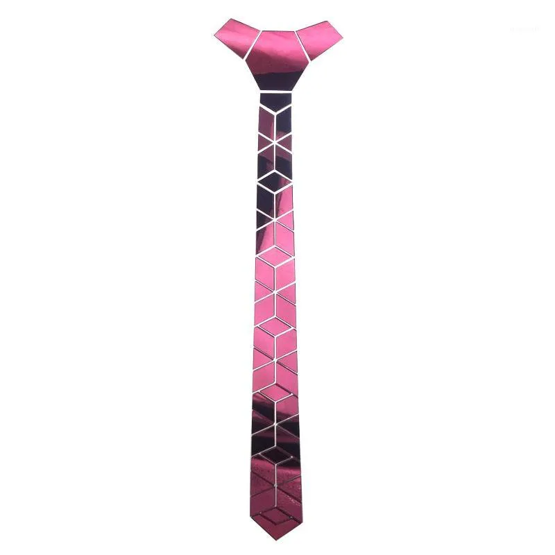 Neck Lease Akrylowe Lustro Mężczyźni Shiny Necktie Biżuteria Pink Skinny Diamond Plaid Geometryczny Slim Bling Bling1