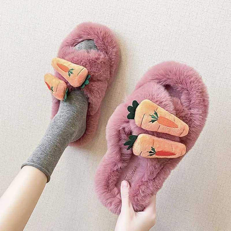 Autumn Women's Slippers Shoes Home Winter Cute Casual Fur Plush Rabbit Cotton Female Slipper Comfort Woman Indoor Ladies Soft X1020