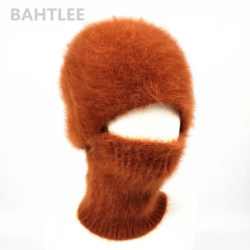 Bahtlee inverno máscara de esqui balaclava angora coelho de malha chapéu lenço aquecedor para homens ou mulheres tampa de lã Y201024