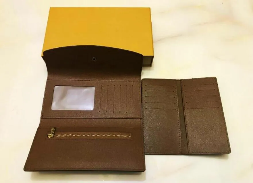 Moda 2pcs / set SARAH Fold WALLET la forma más elegante de llevar tarjetas de dinero, monedas, monedero de cuero, tarjetero largo de negocios wal209q