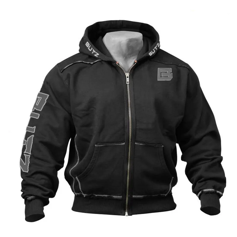 Thin Fitness Black Hooded Sweatshirt Big Pocket Bodybuilding Hoodies Men Gym Sweatshirt For Men Zipper Long Sleeve Hoodies C1116