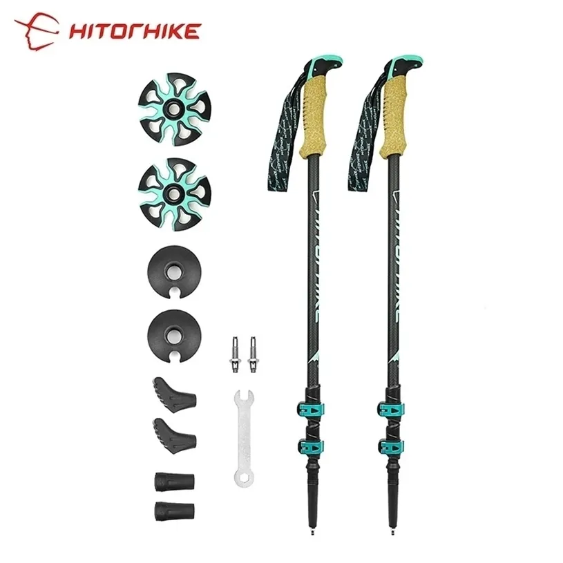 195 g / pc carbon fiber externe snelle slot trekking paal wandelen inklapbare stick Nordic Walking Shooting Crutch Senderismo 220104