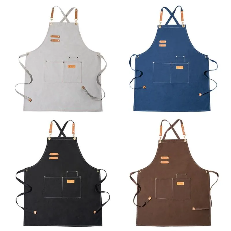 Aprons Kitchen Apron Fashion Canvas Cowboy For Restaurant Waiter Barber Floral Artist Overalls Barista Coffee Shop Drop